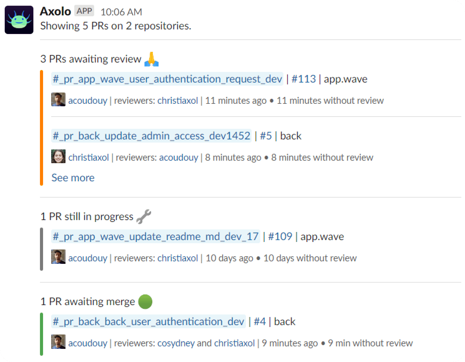 Axolo team notifications