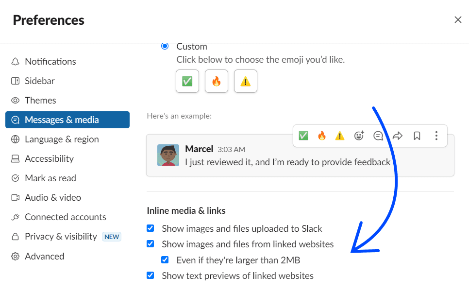 Slack file setting